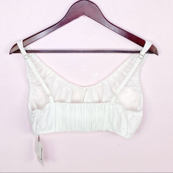 Zara Textured Cotton Linen Blend Smocked Back Crop Top White Large NWT - Picture 11 of 12